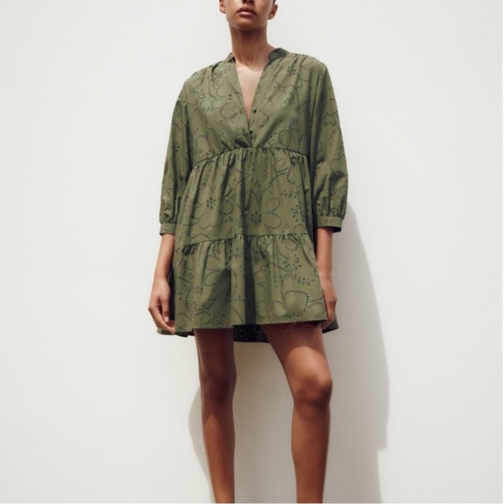 Zara Short Dress with Openwork Embroidery